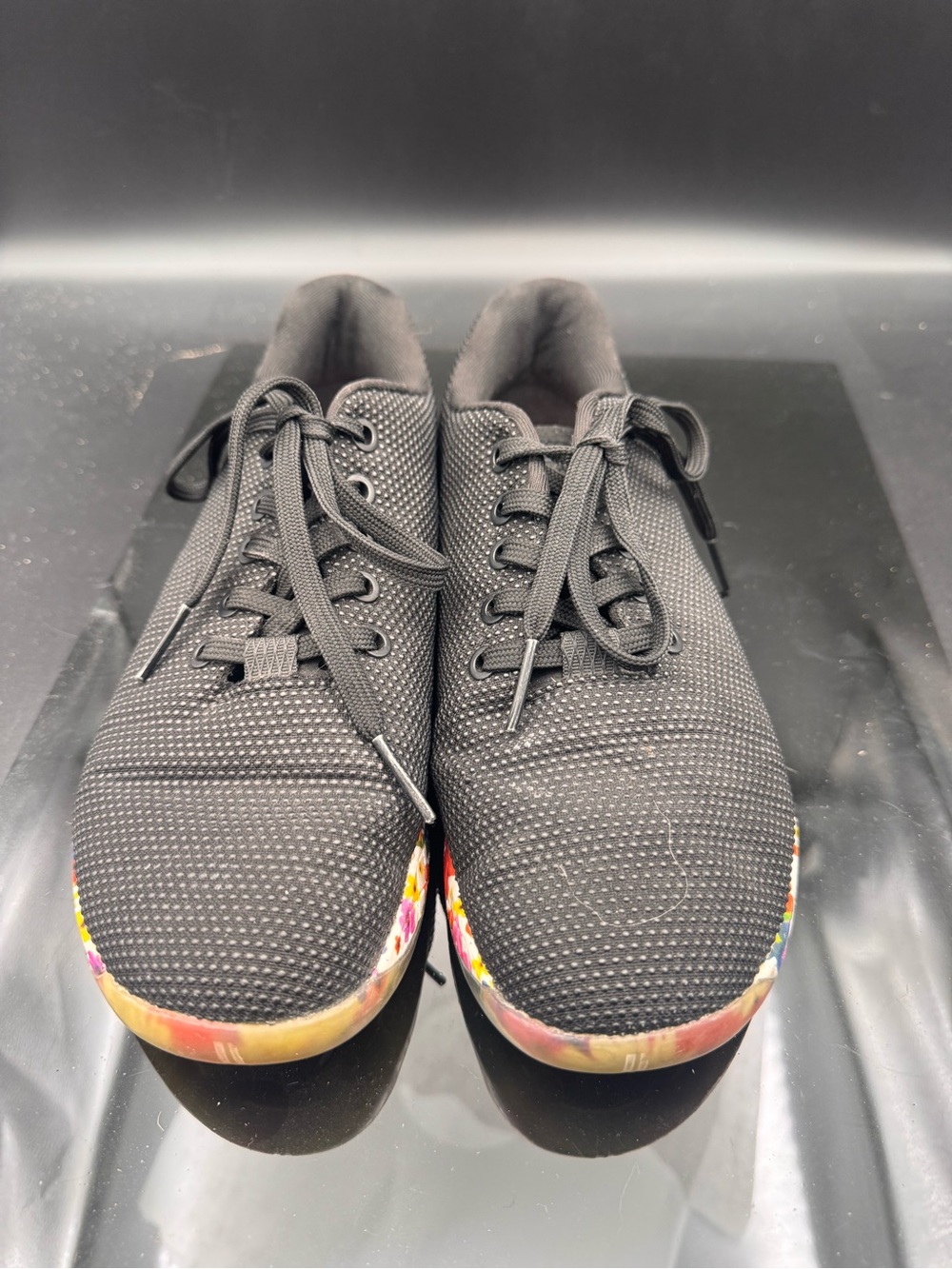 NOBULL Women's Black Knit Sneakers with Multicolor Sole